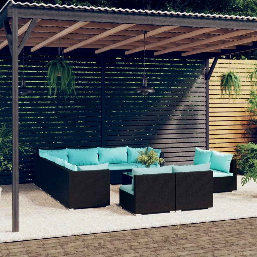 vidaXL Set Divani da Giardino 12 pz con Cuscini in Polyrattan Nero