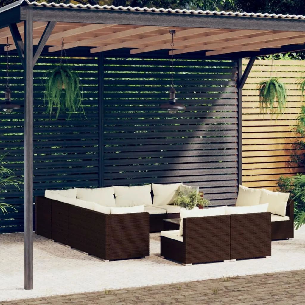 vidaXL Set Divani da Giardino 12 pz con Cuscini in Polyrattan Marrone