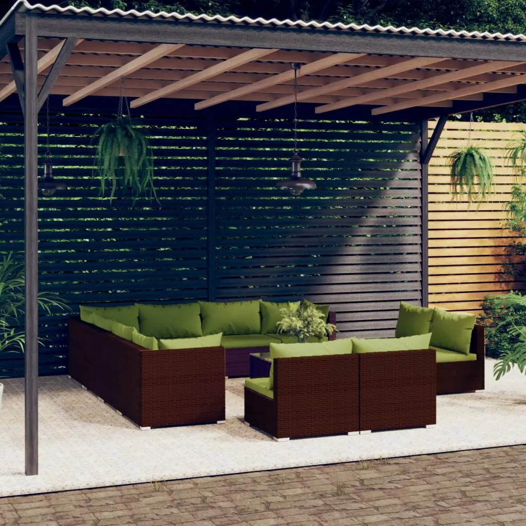 vidaXL Set Divani da Giardino 12 pz con Cuscini in Polyrattan Marrone