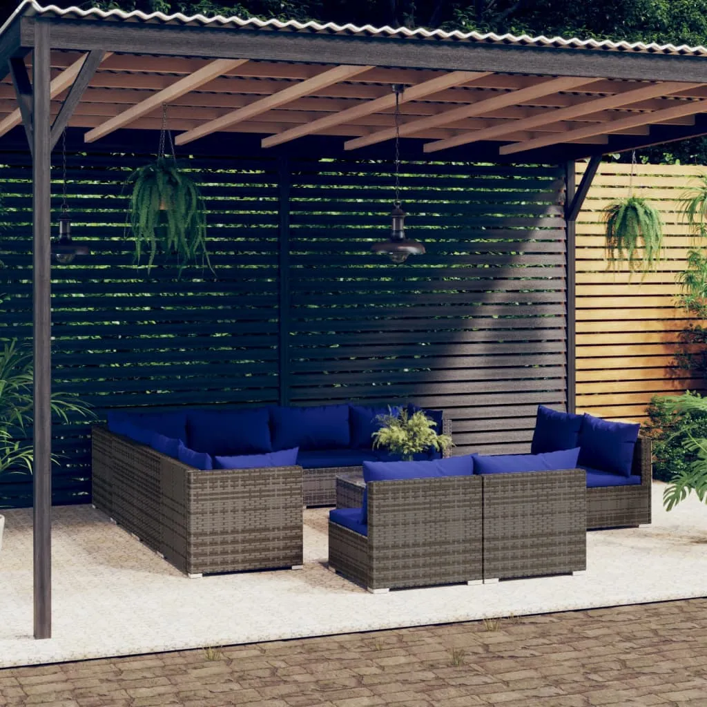 vidaXL Set Divani da Giardino 12 pz con Cuscini in Polyrattan Grigio