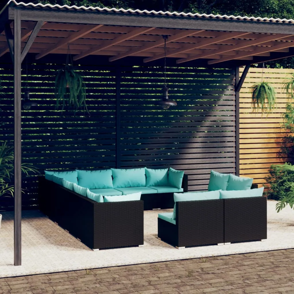 vidaXL Set Divani da Giardino 12 pz con Cuscini in Polyrattan Nero