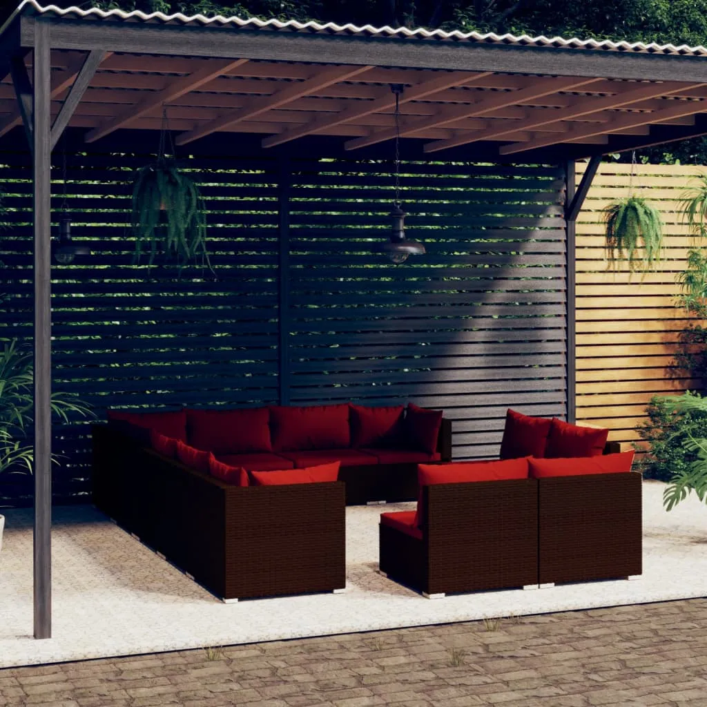 vidaXL Set Divani da Giardino 12 pz con Cuscini in Polyrattan Marrone