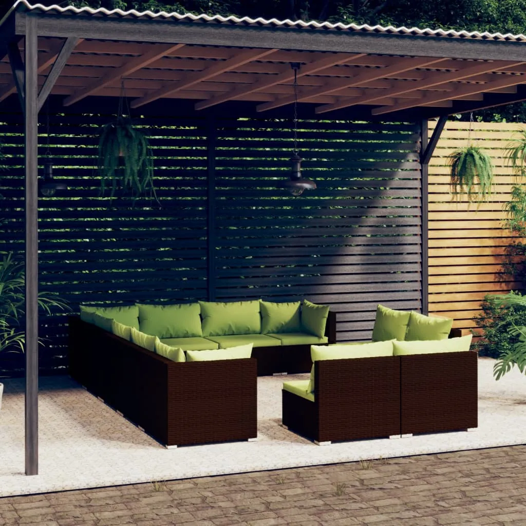 vidaXL Set Divani da Giardino 12 pz con Cuscini in Polyrattan Marrone