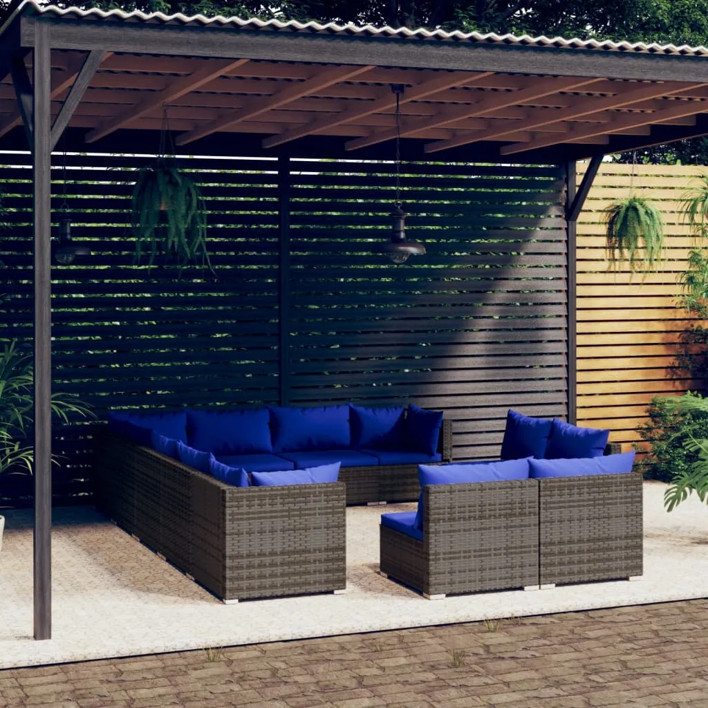 vidaXL Set Divani da Giardino 12 pz con Cuscini in Polyrattan Grigio