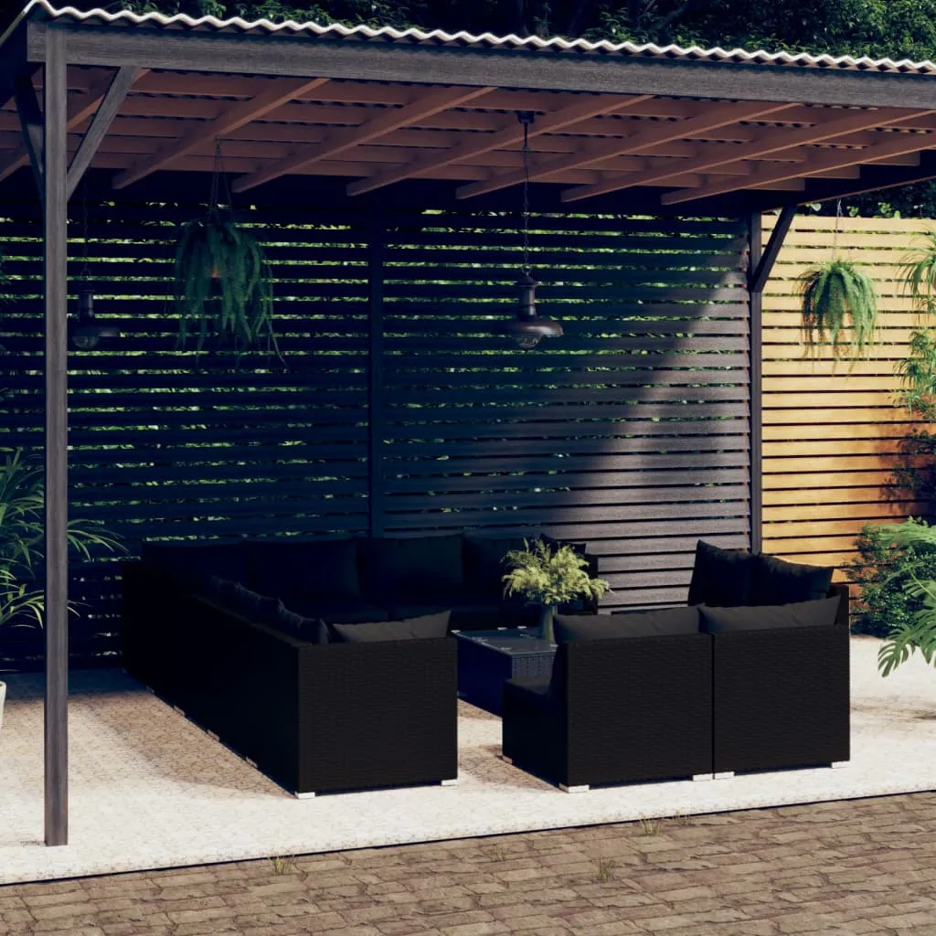 vidaXL Set Divani da Giardino 13 pz con Cuscini in Polyrattan Nero