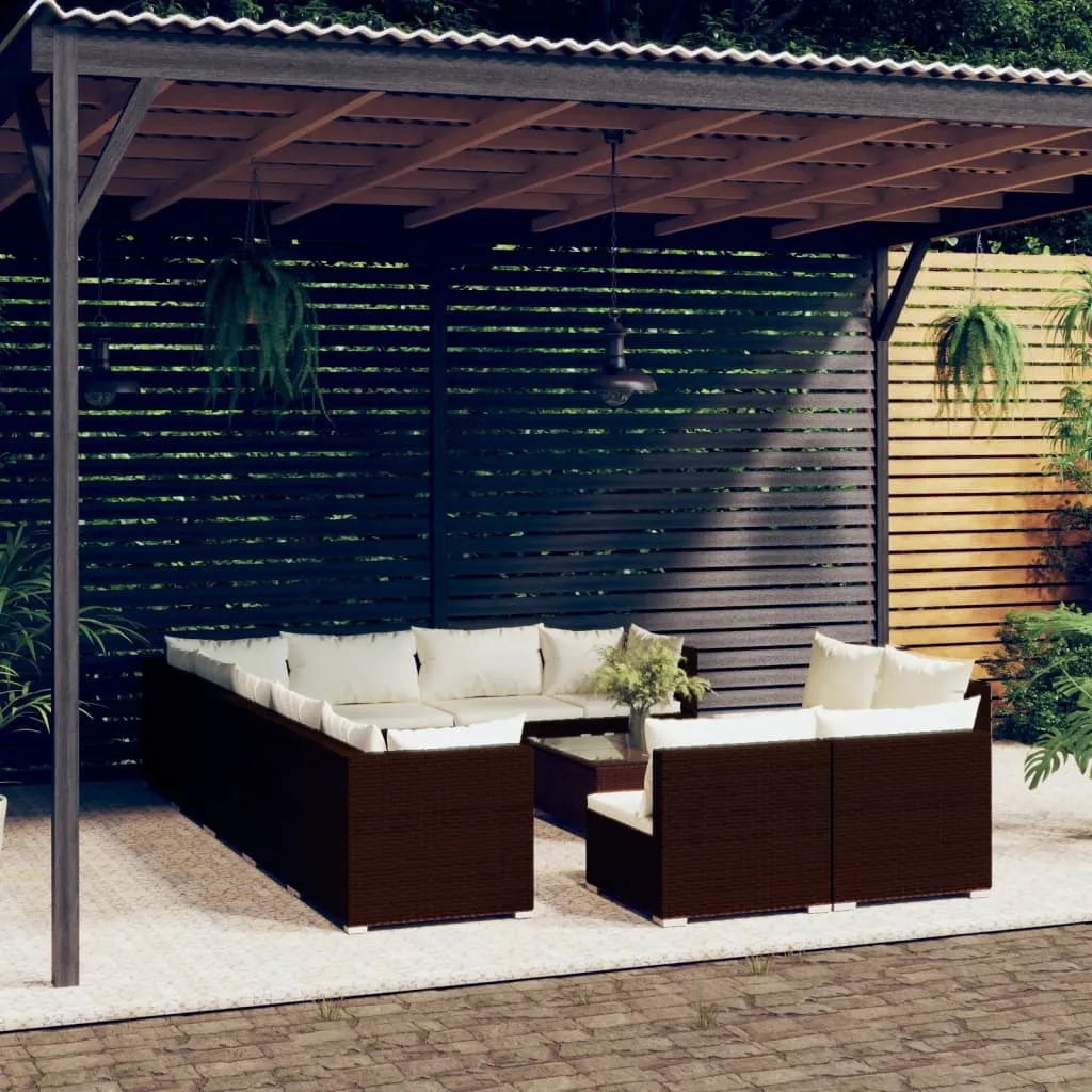 vidaXL Set Divani da Giardino 13 pz con Cuscini in Polyrattan Marrone