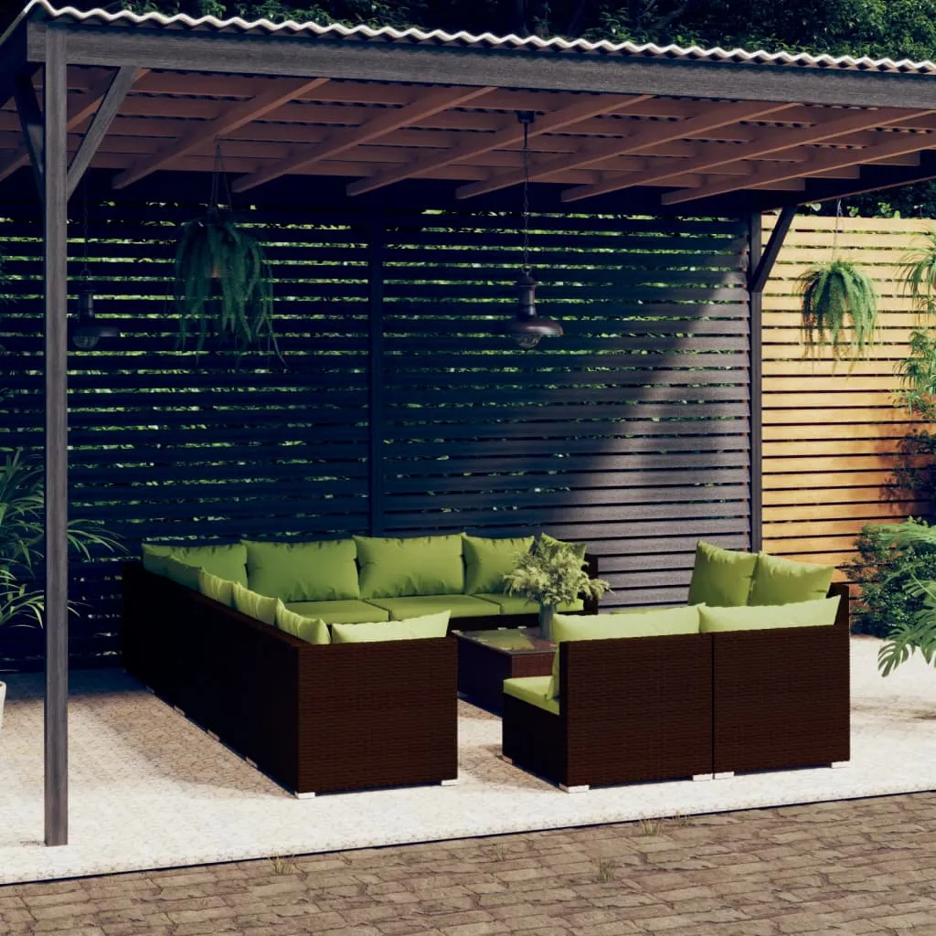 vidaXL Set Divani da Giardino 13 pz con Cuscini in Polyrattan Marrone