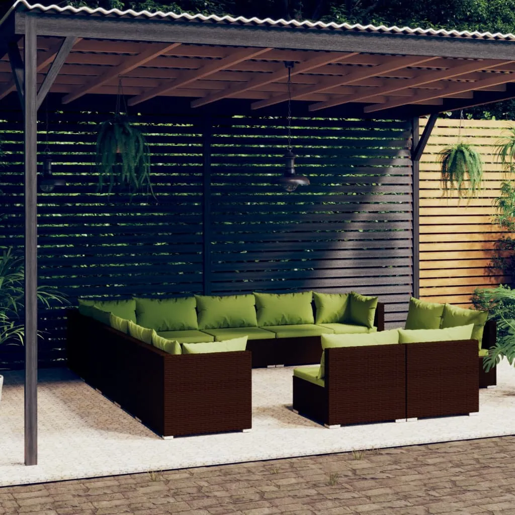 vidaXL Set Divani da Giardino 13 pz con Cuscini in Polyrattan Marrone