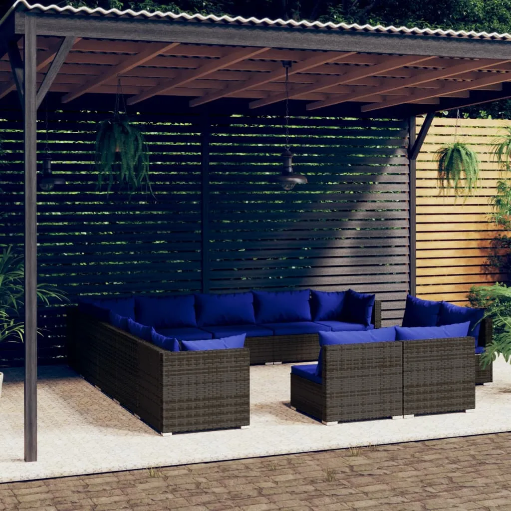 vidaXL Set Divani da Giardino 13 pz con Cuscini in Polyrattan Grigio