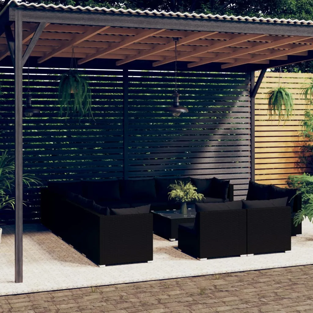 vidaXL Set Mobili da Giardino 14 pz con Cuscini in Polyrattan Nero