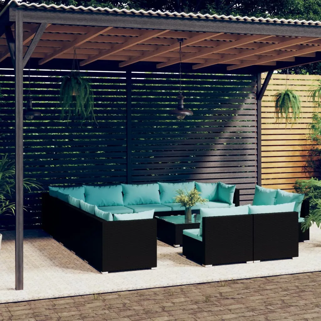 vidaXL Set Divani da Giardino 14 pz con Cuscini in Polyrattan Nero