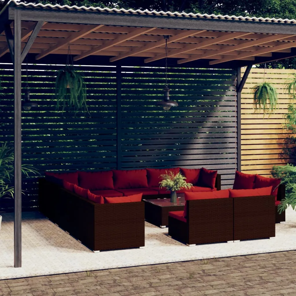 vidaXL Set Divani da Giardino 14 pz con Cuscini in Polyrattan Marrone