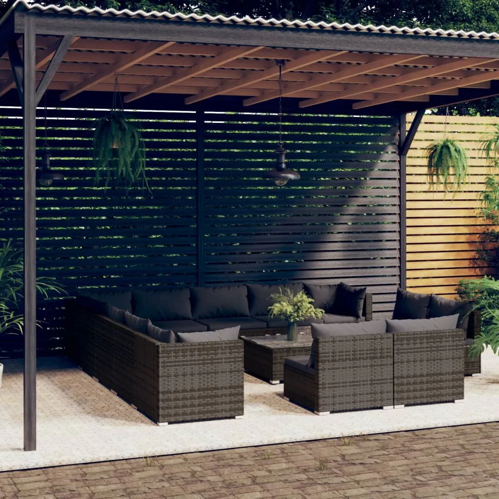 vidaXL Set Divani da Giardino 14 pz con Cuscini in Polyrattan Grigio