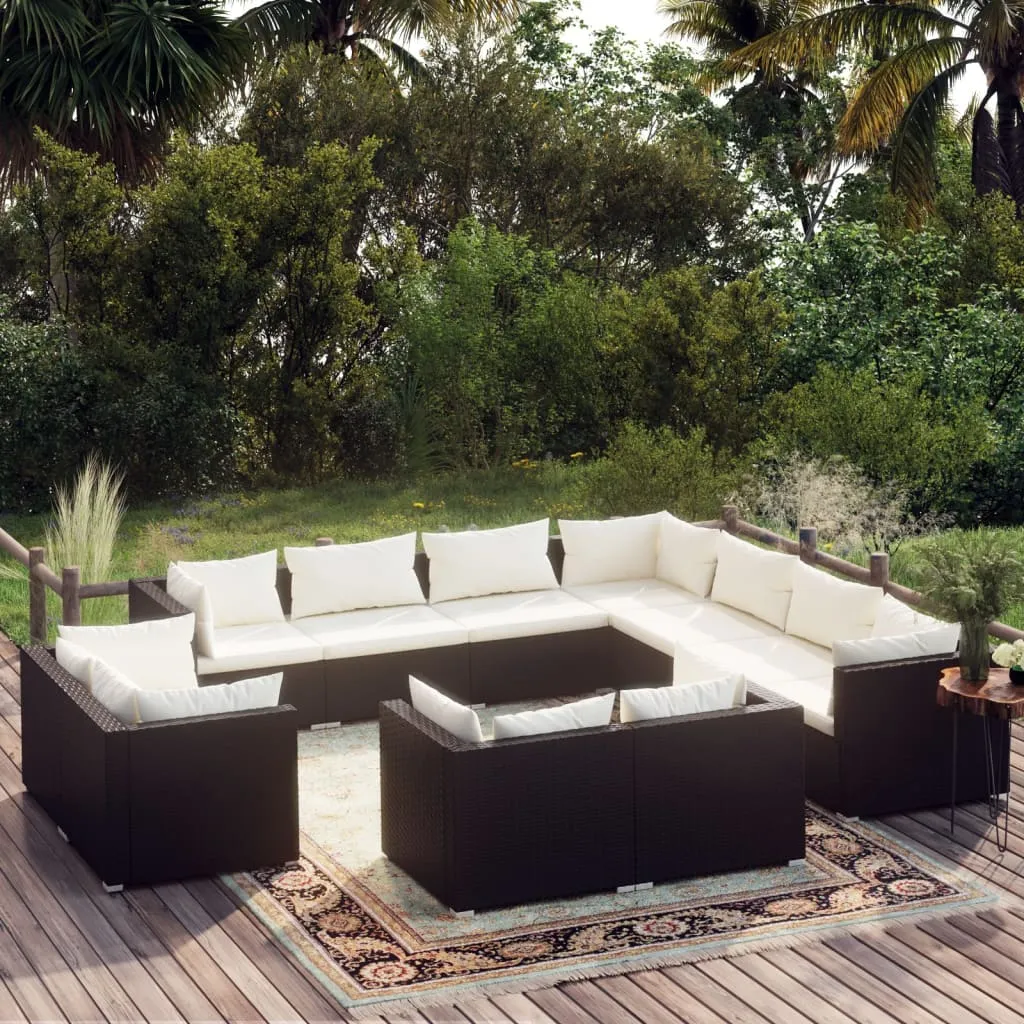 vidaXL Set Divani da Giardino 11 pz con Cuscini in Polyrattan Nero