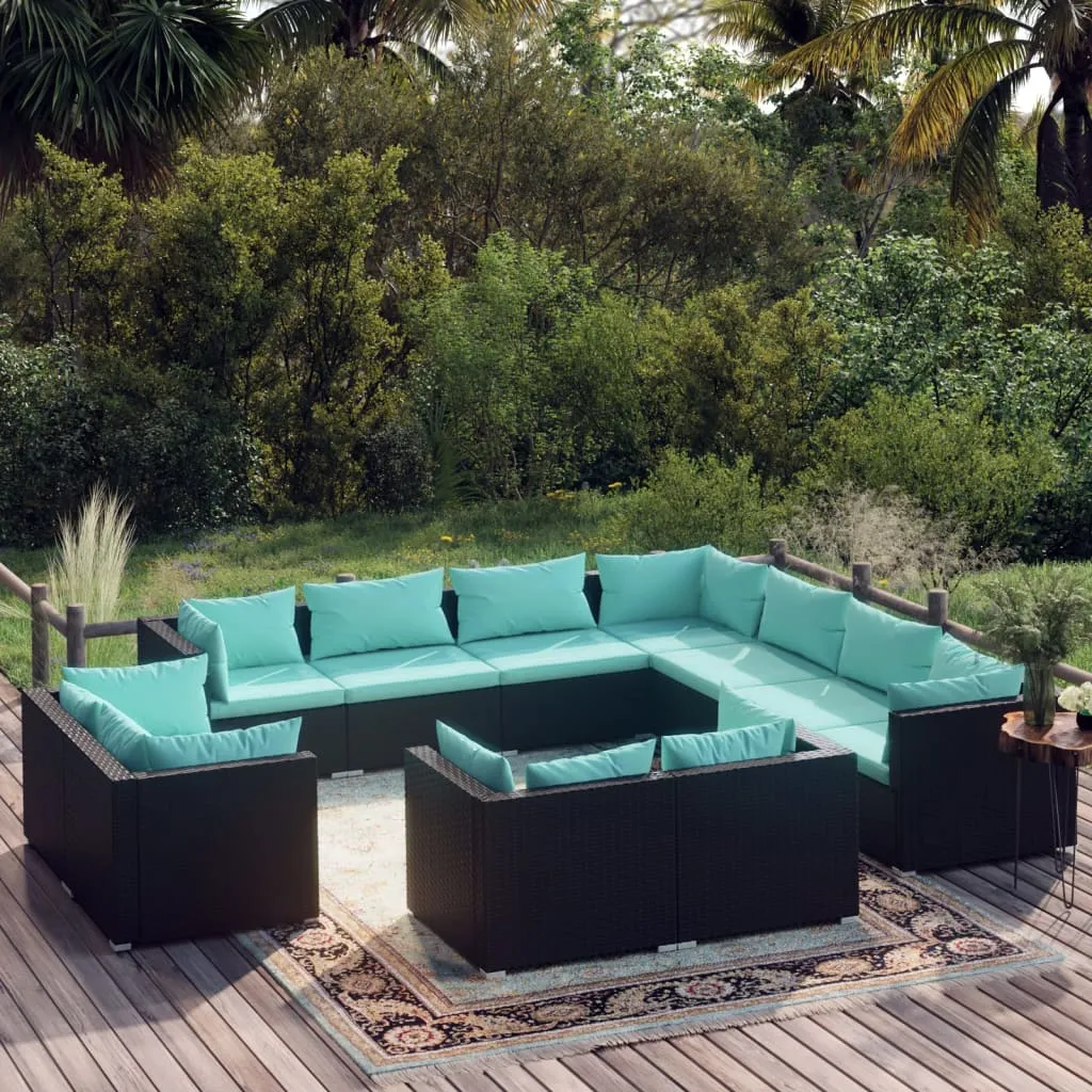 vidaXL Set Divani da Giardino 11 pz con Cuscini in Polyrattan Nero