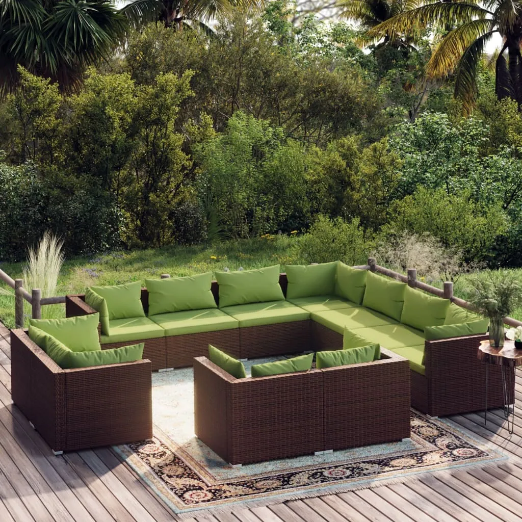 vidaXL Set Divani da Giardino 11 pz con Cuscini in Polyrattan Marrone