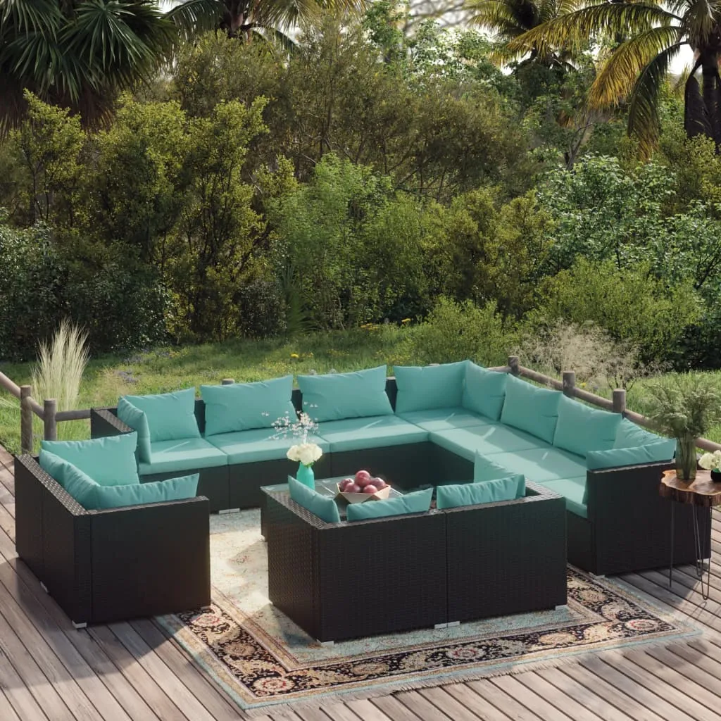 vidaXL Set Divani da Giardino 12 pz con Cuscini in Polyrattan Nero