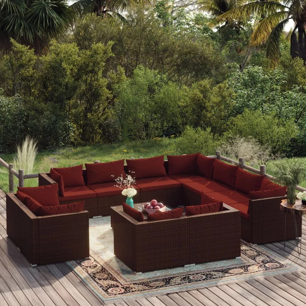 vidaXL Set Divani da Giardino 12 pz con Cuscini in Polyrattan Marrone