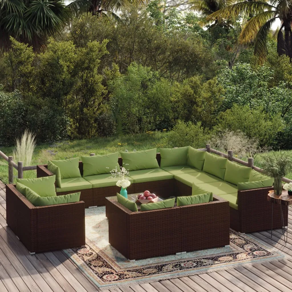 vidaXL Set Divani da Giardino 12 pz con Cuscini in Polyrattan Marrone