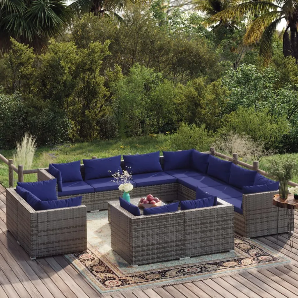 vidaXL Set Divani da Giardino 12 pz con Cuscini in Polyrattan Grigio