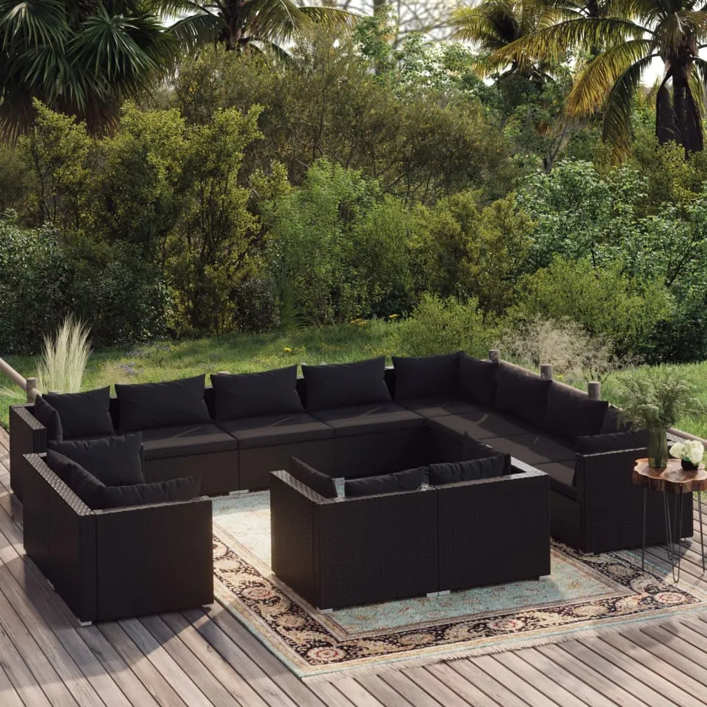 vidaXL Set Divani da Giardino 12 pz con Cuscini in Polyrattan Nero