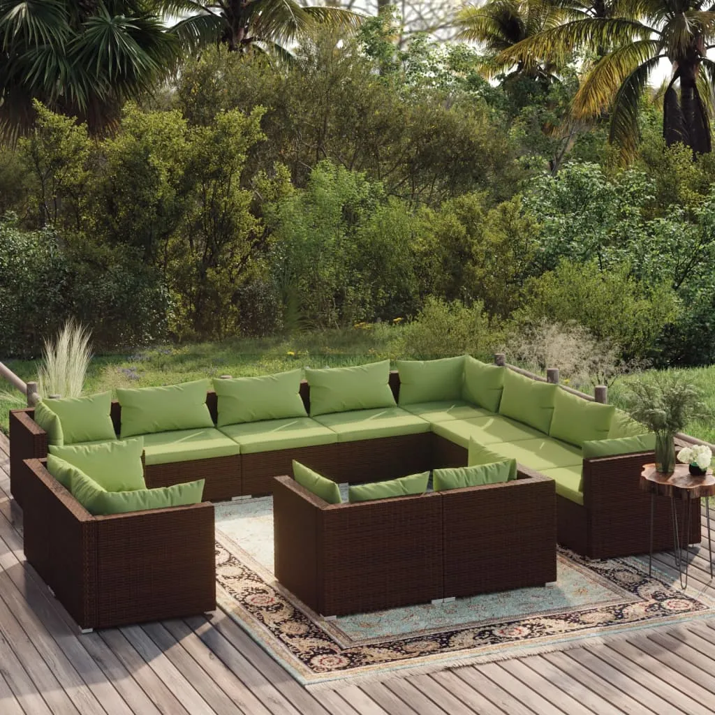 vidaXL Set Divani da Giardino 12 pz con Cuscini in Polyrattan Marrone