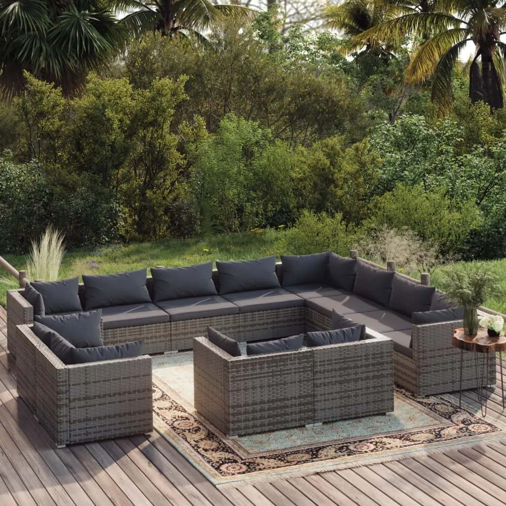 vidaXL Set Divani da Giardino 12 pz con Cuscini in Polyrattan Grigio