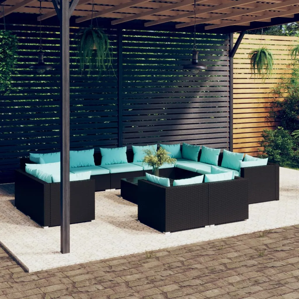 vidaXL Set Divani da Giardino 13 pz con Cuscini in Polyrattan Nero