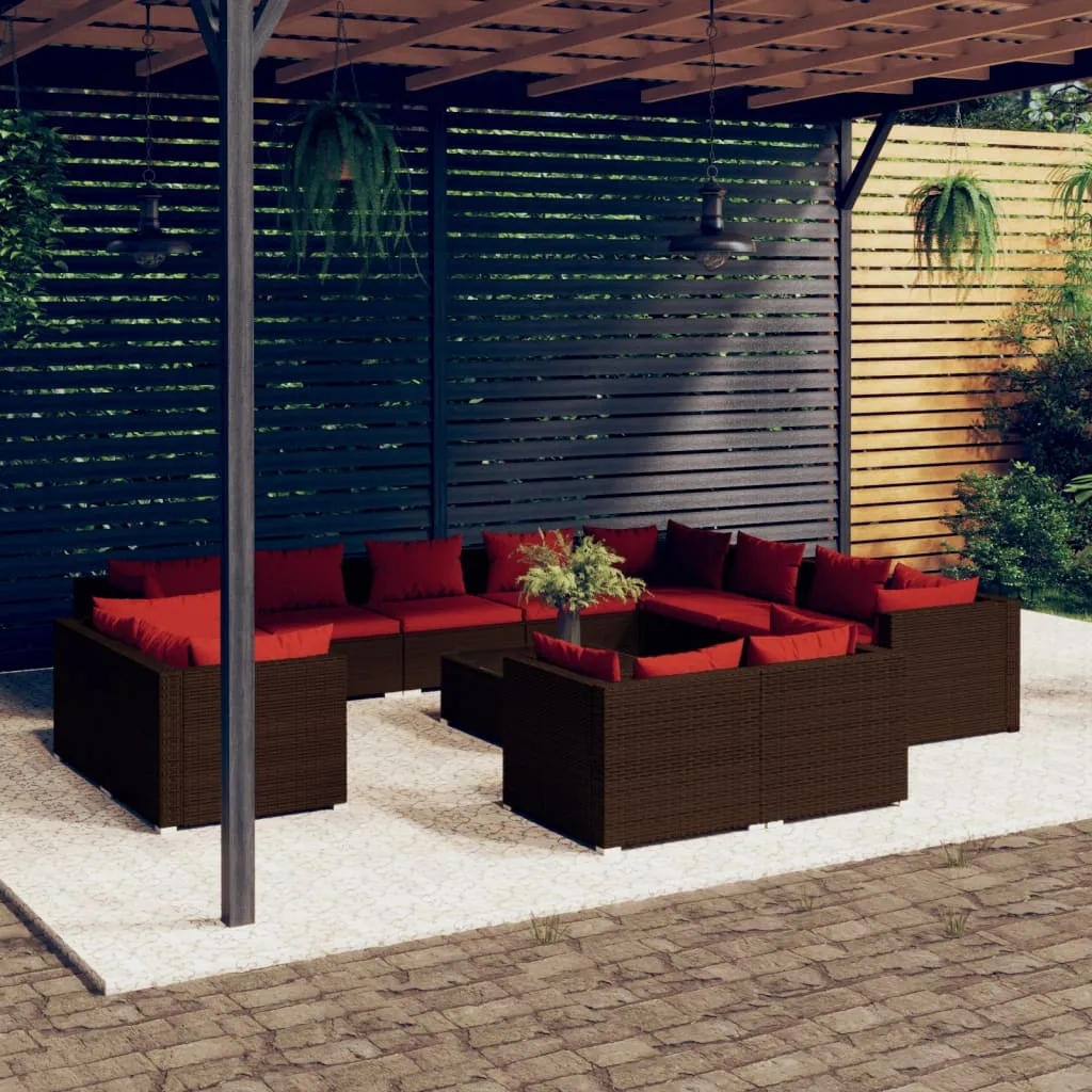 vidaXL Set Divani da Giardino 13 pz con Cuscini in Polyrattan Marrone