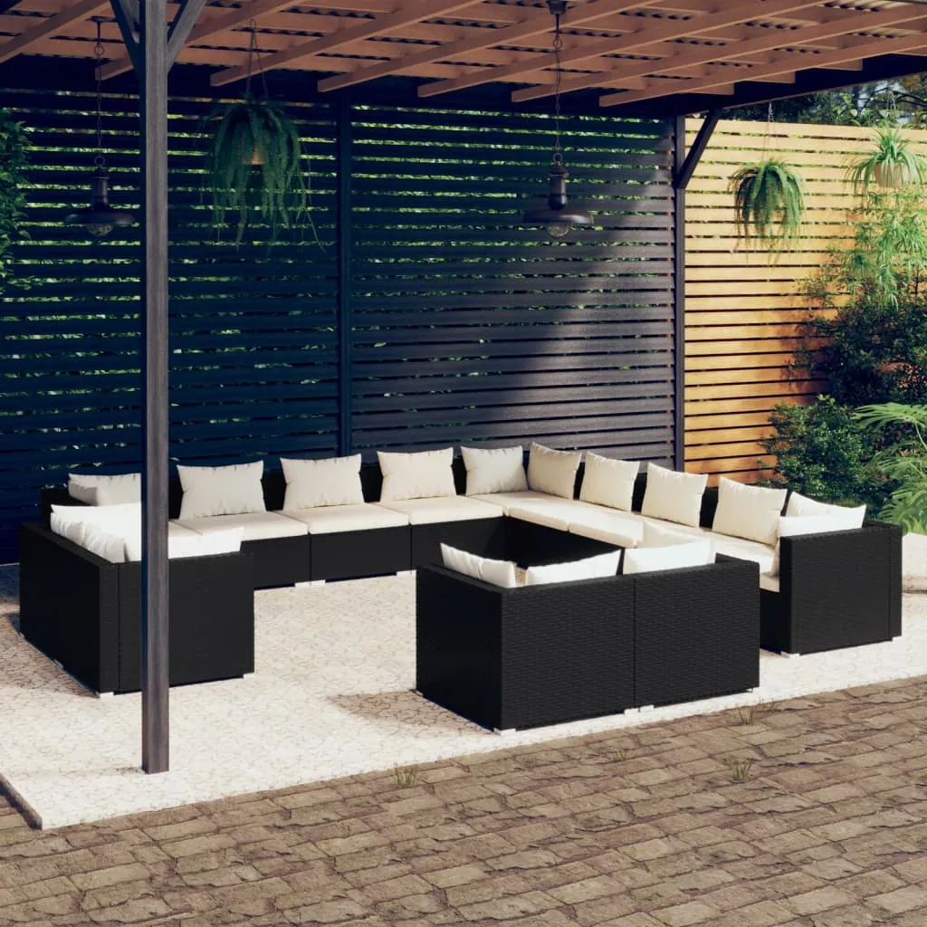 vidaXL Set Divani da Giardino 13 pz con Cuscini in Polyrattan Nero