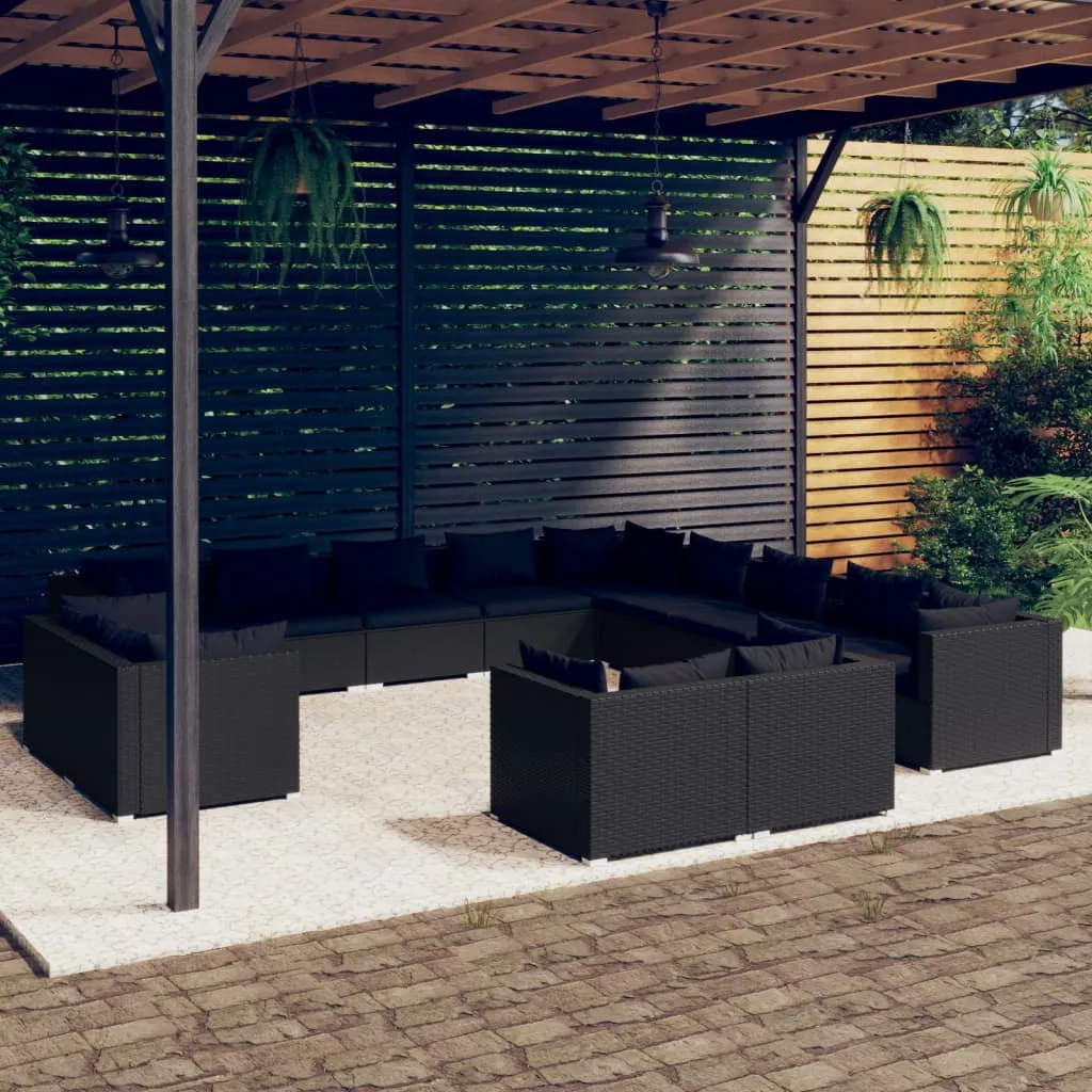 vidaXL Set Divani da Giardino 13 pz con Cuscini in Polyrattan Nero