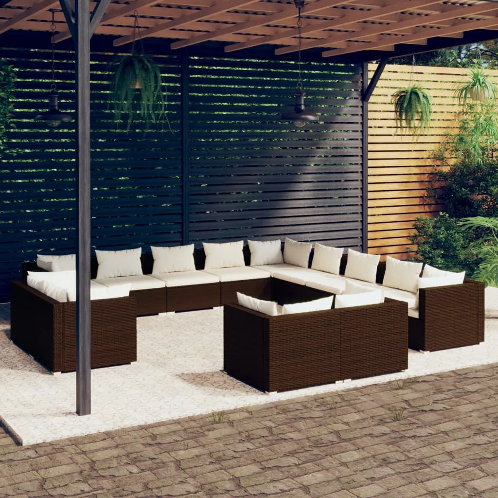 vidaXL Set Divani da Giardino 13 pz con Cuscini in Polyrattan Marrone