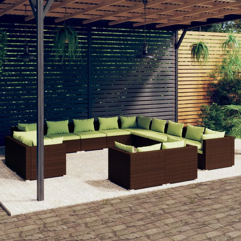 vidaXL Set Divani da Giardino 13 pz con Cuscini in Polyrattan Marrone