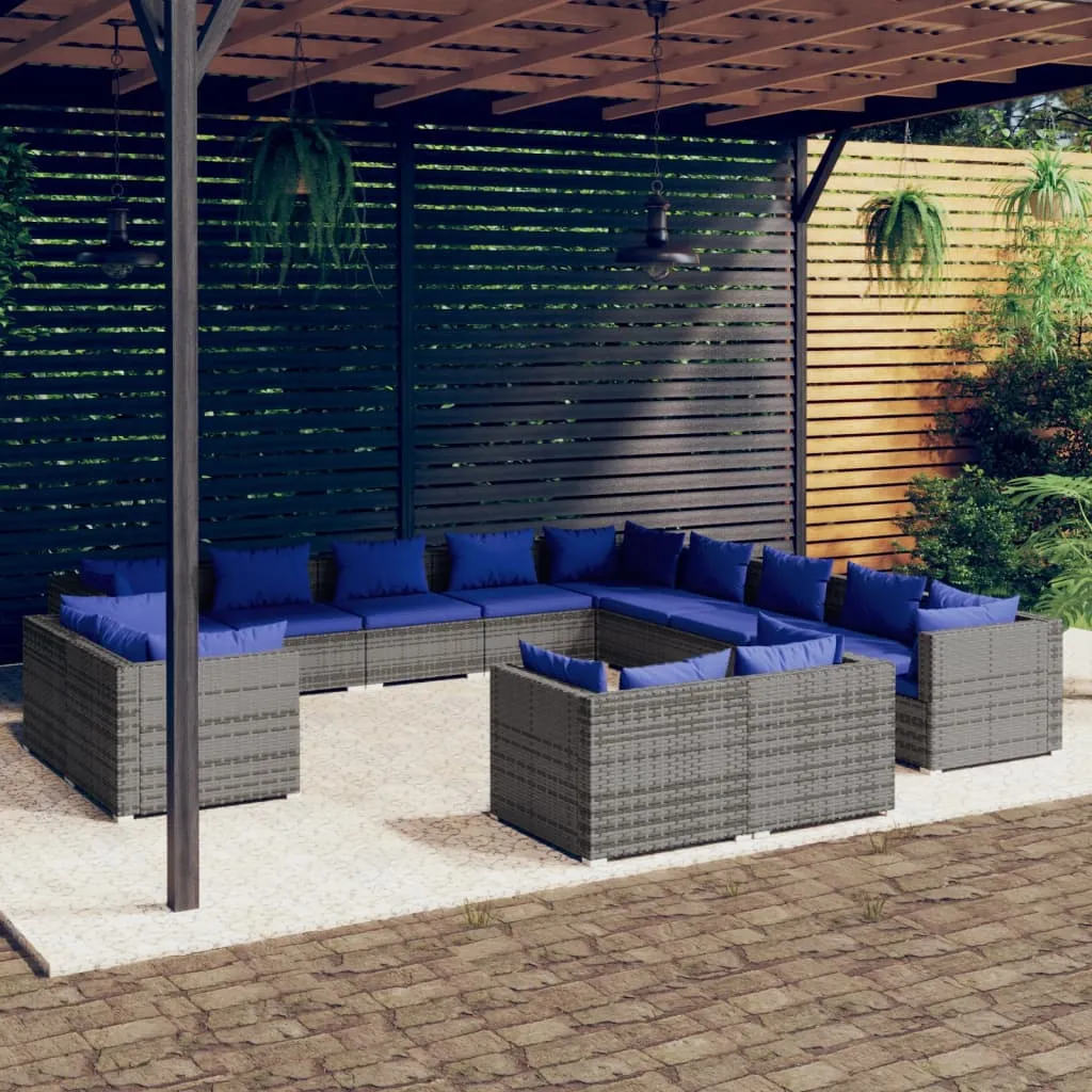 vidaXL Set Divani da Giardino 13 pz con Cuscini in Polyrattan Grigio