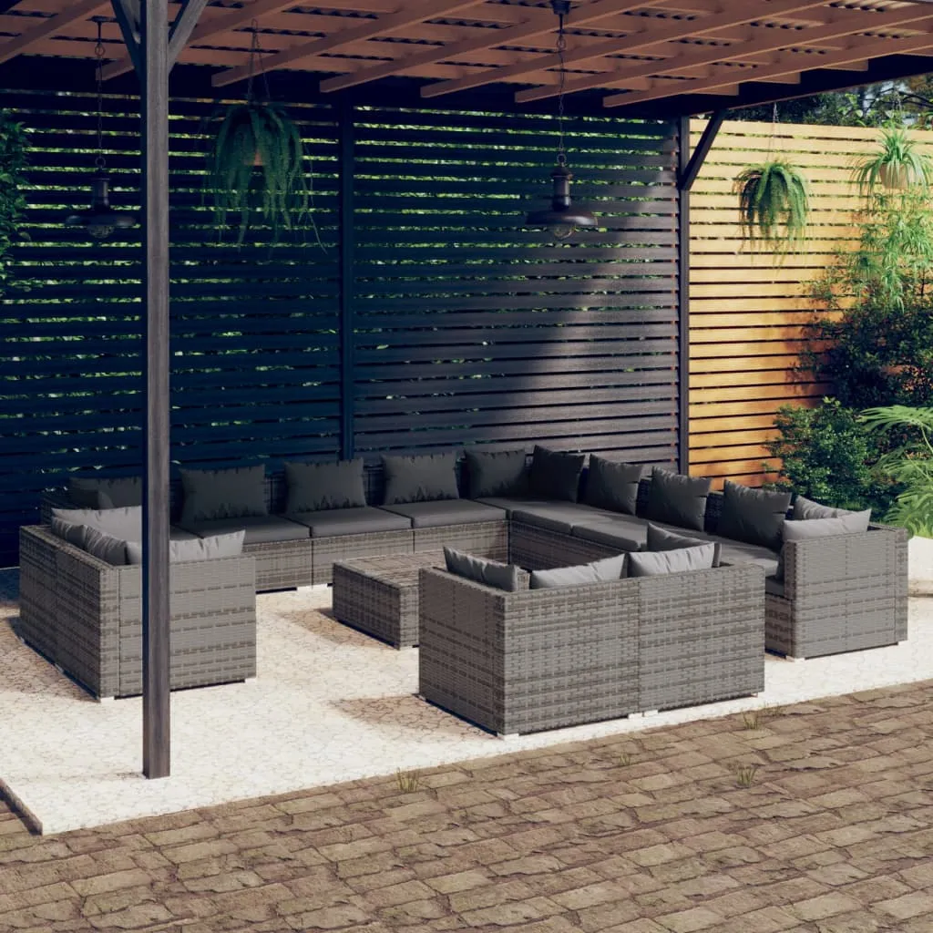 vidaXL Set Divani da Giardino 14 pz con Cuscini in Polyrattan Grigio