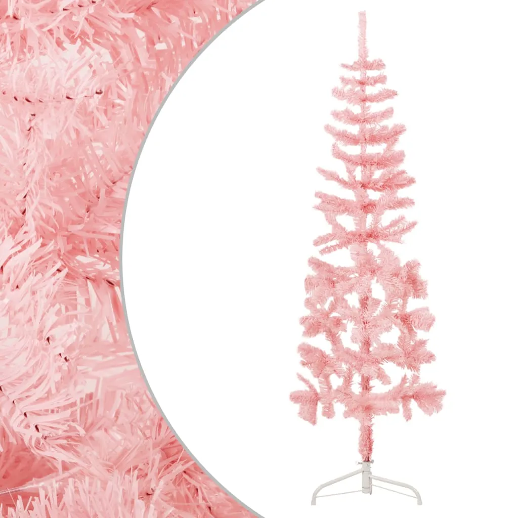 vidaXL Albero Natale Artificiale Sottile a Metà e Supporto Rosa 120 cm