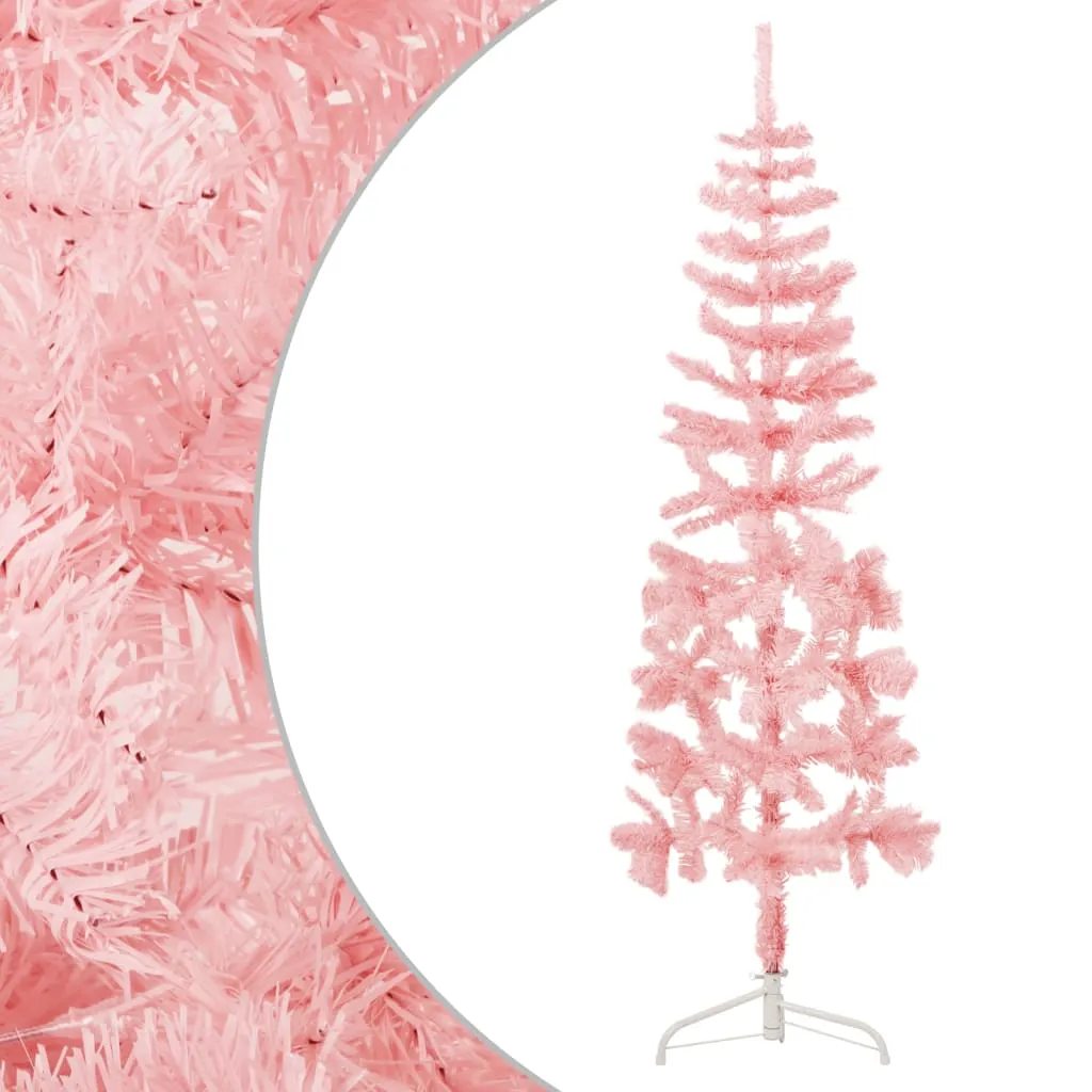 vidaXL Albero Natale Artificiale Sottile a Metà e Supporto Rosa 150 cm