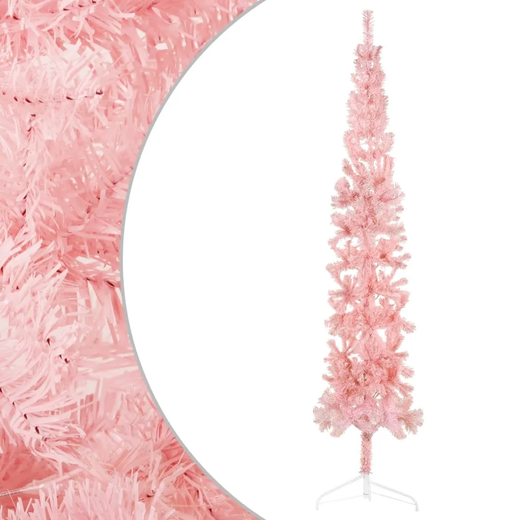 vidaXL Albero Natale Artificiale Sottile a Metà e Supporto Rosa 240 cm