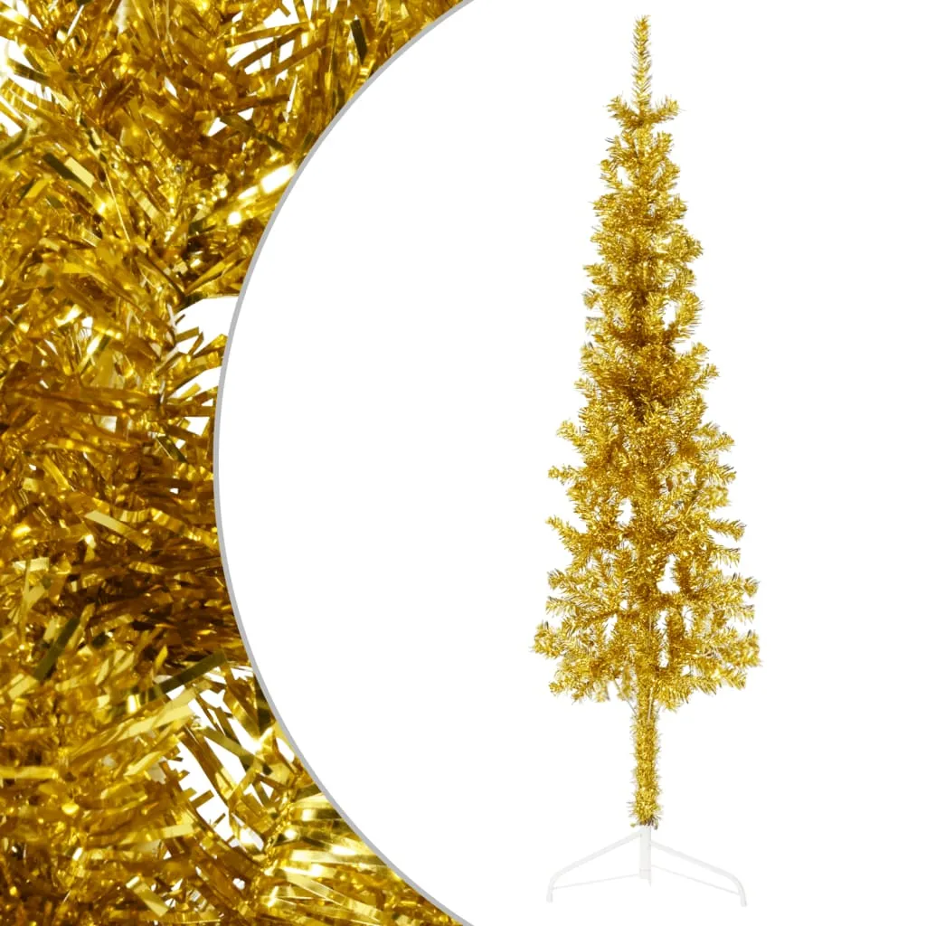 vidaXL Albero Natale Artificiale Sottile a Metà con Supporto Oro 120cm