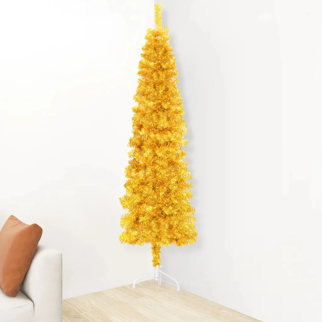 vidaXL Albero Natale Artificiale Sottile a Metà con Supporto Oro 150cm