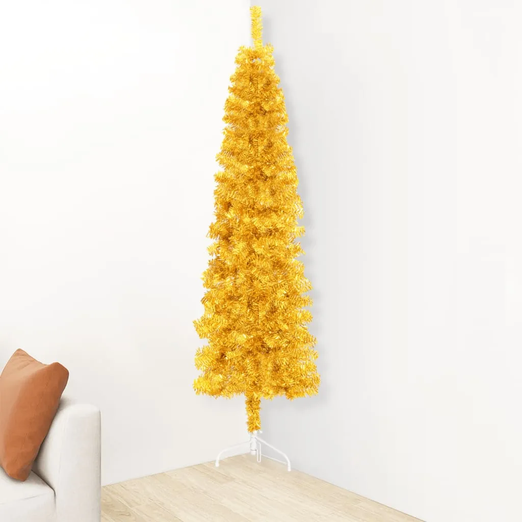 vidaXL Albero Natale Artificiale Sottile a Metà con Supporto Oro 180cm