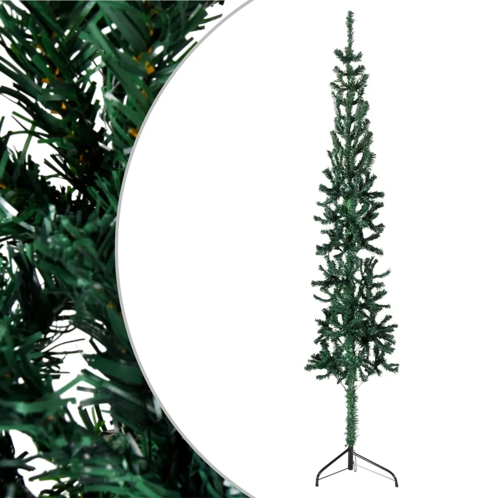 vidaXL Albero Natale Artificiale Sottile a Metà Supporto Verde 120 cm