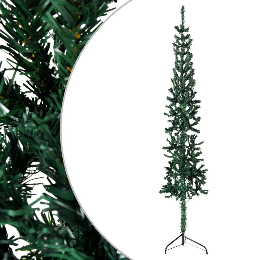 vidaXL Albero Natale Artificiale Sottile a Metà Supporto Verde 180 cm