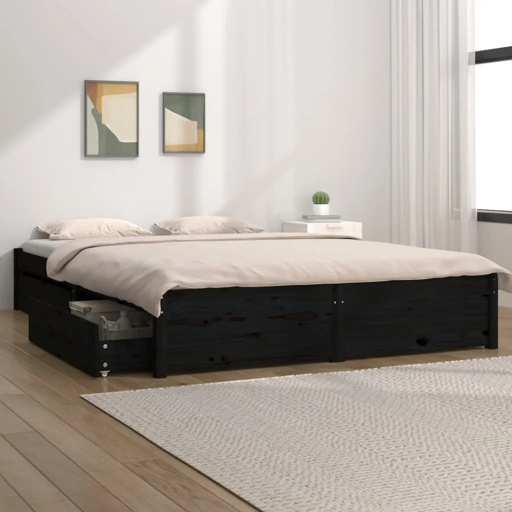 vidaXL Giroletto con Cassetti Nero 135x190 cm Double