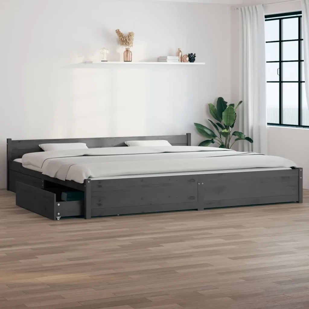 vidaXL Giroletto con Cassetti Grigio 180x200 cm Super King