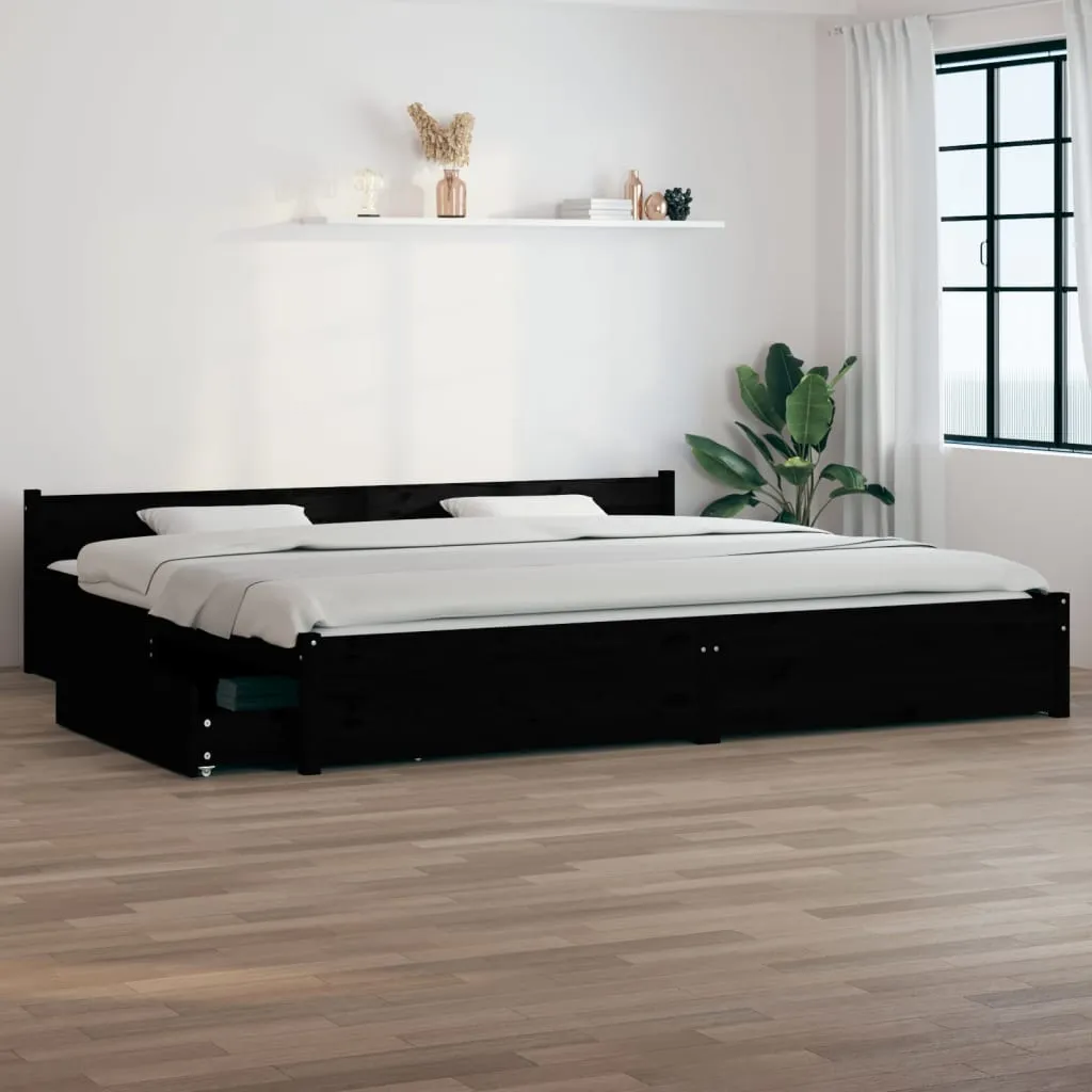 vidaXL Giroletto con Cassetti Nero 180x200 cm Super King