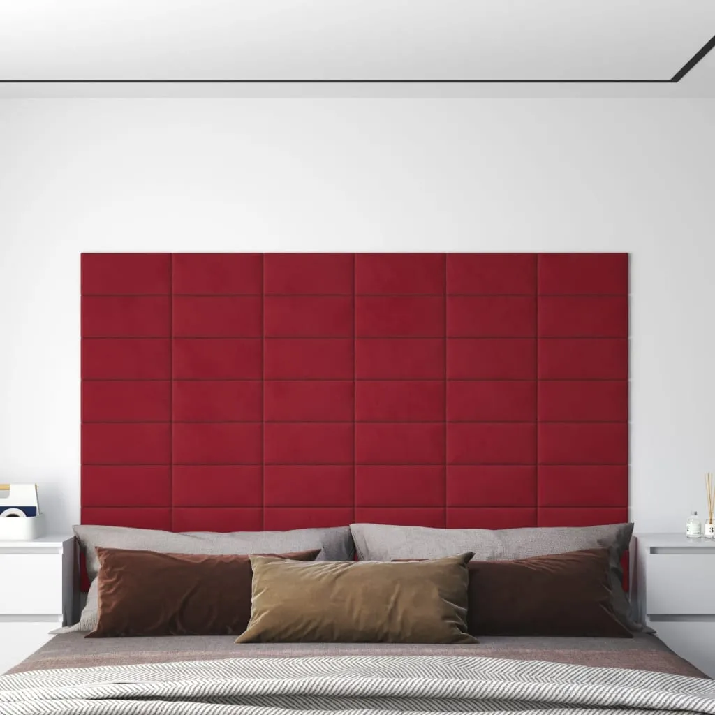 vidaXL Pannelli Murali 12 pz Rosso Vino 30x15 cm Velluto 0,54 m²