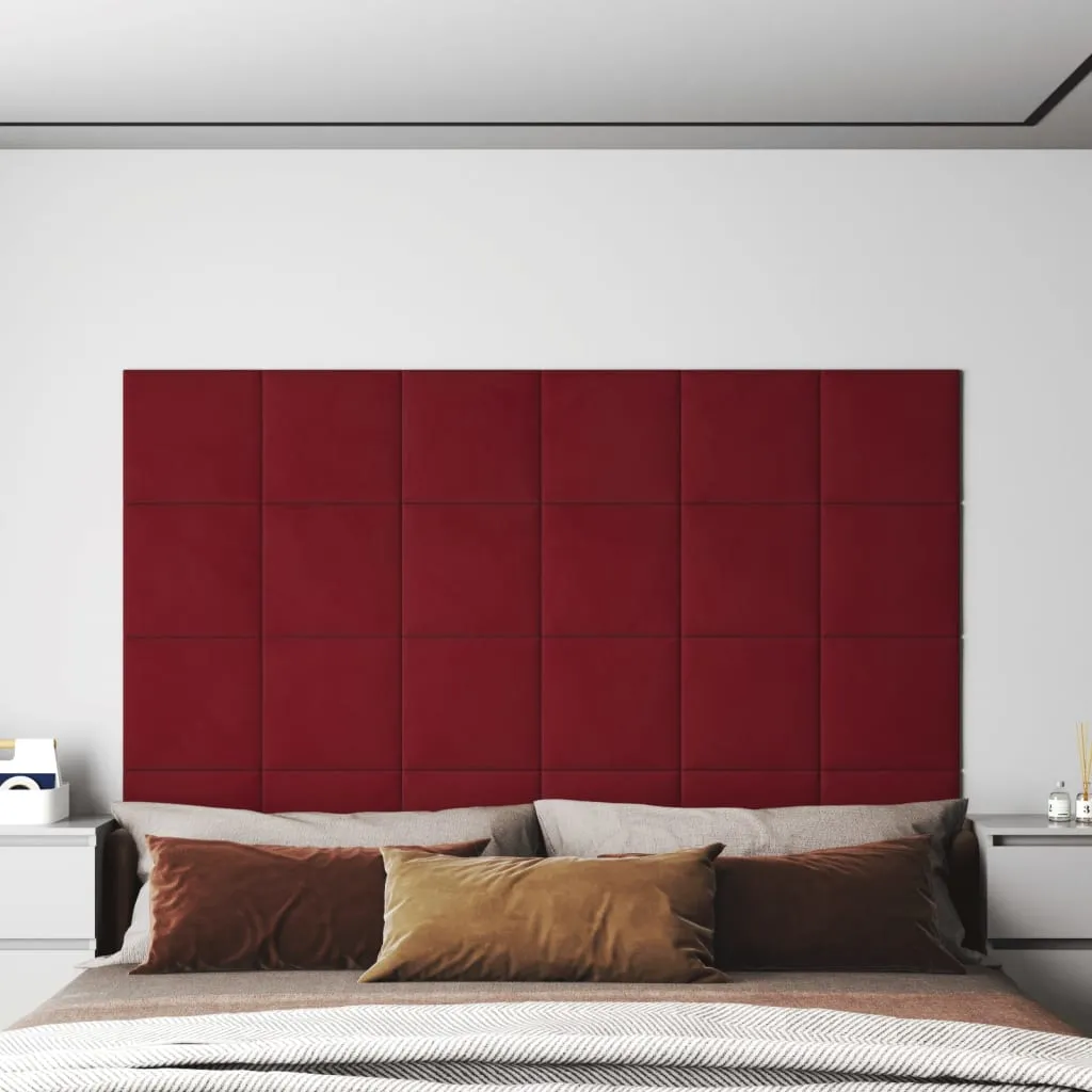 vidaXL Pannelli Murali 12 pz Rosso Vino 30x30 cm Velluto 1,08 m²