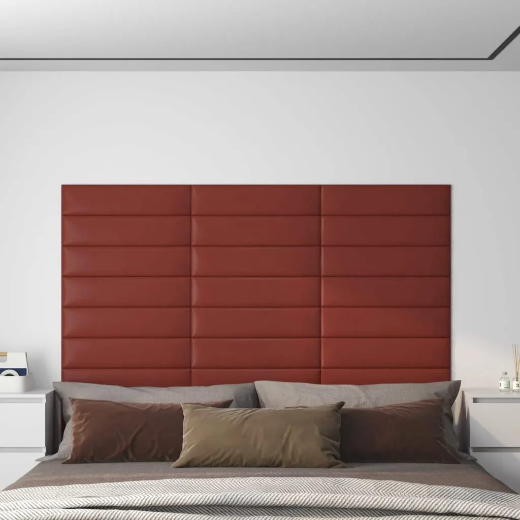 vidaXL Pannelli Murali 12 pz Rosso Vino 60x15 cm Similpelle 1,08 m²