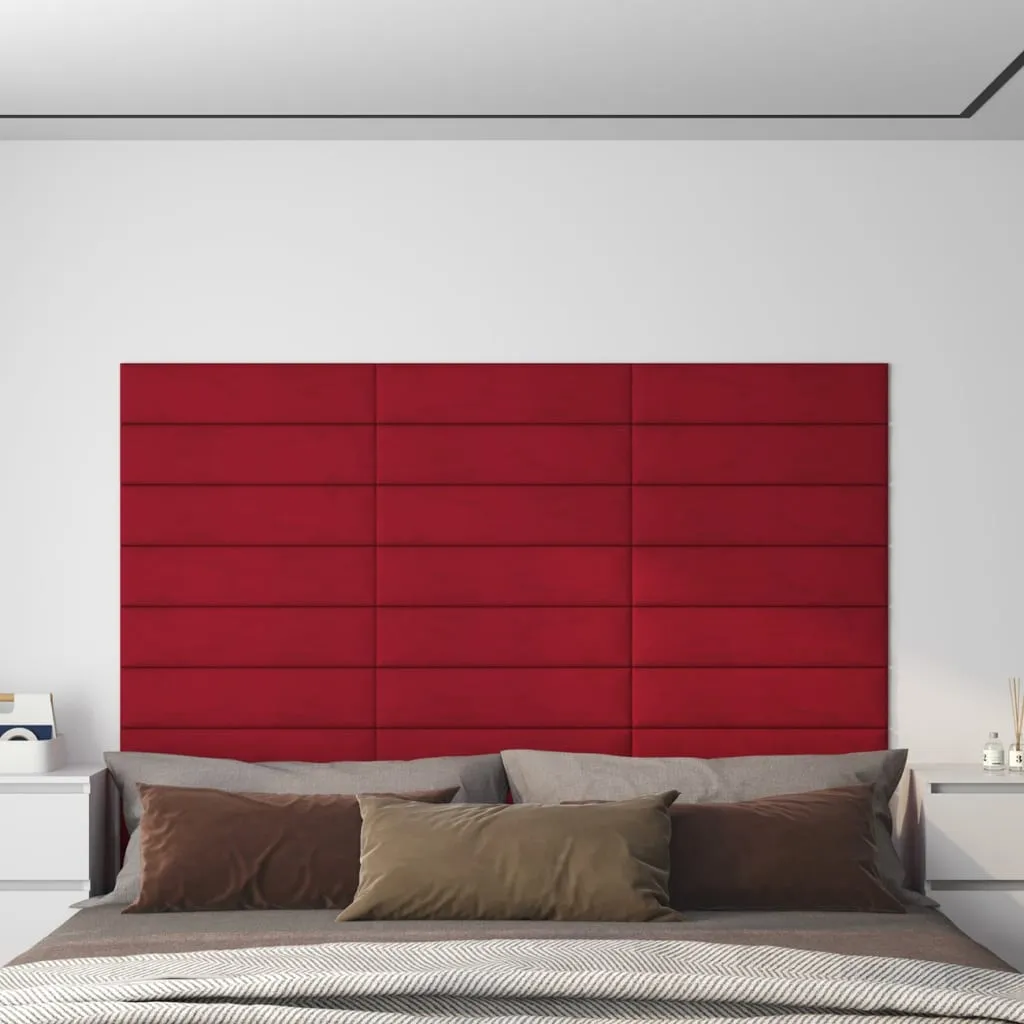 vidaXL Pannelli Murali 12 pz Rosso Vino 60x15 cm Velluto 1,08 m²